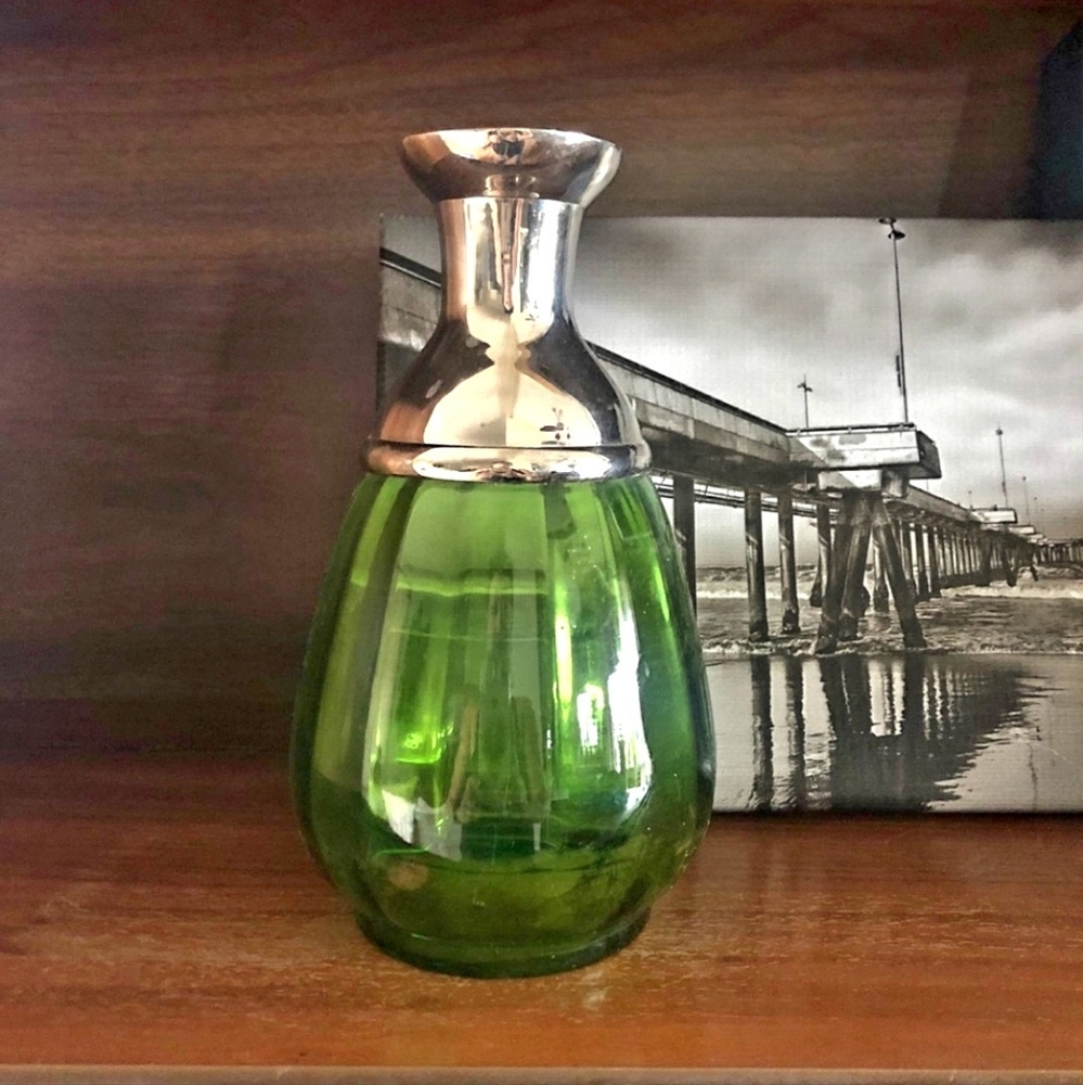 Green Glass Bud Vase with Silver Neck Detail